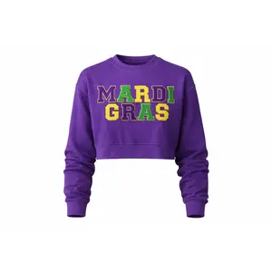 Mardi Gras Cropped Chenille Patch Sweatshirt trendy funny