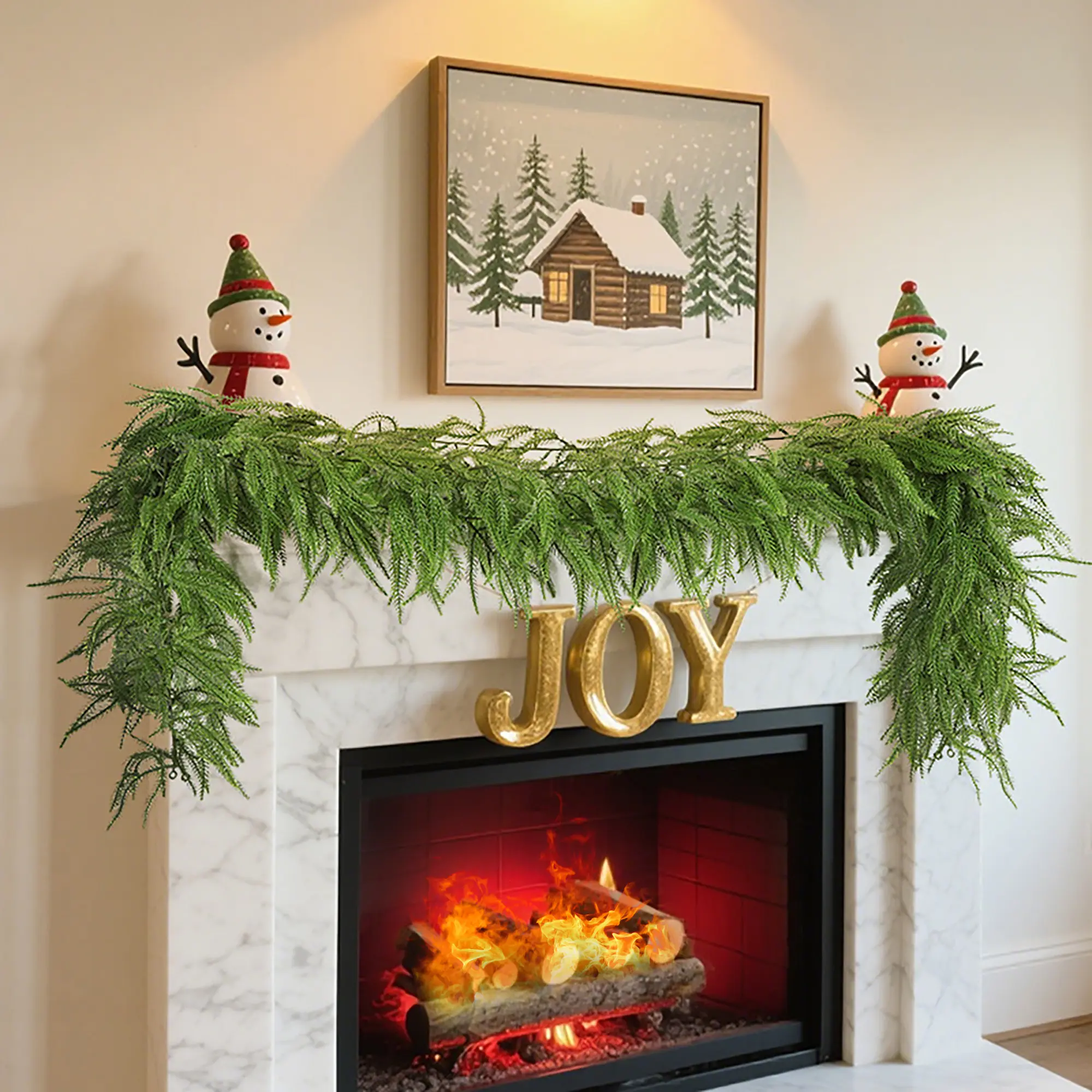 2 Pcs 6FT Norfolk Pine Garlands, Real   Winter Pine Christmas Garland, Artificial Greenery Garland for Mantle, Wall, Indoor, Outdoor Christmas Decorations Porch Decor