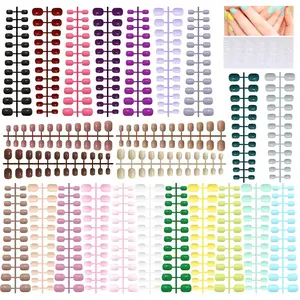 576 Pieces Kids Short Glossy Press on Nails, TOROKOM Children False Nails Glossy Acrylic Nails Art Tip for Kids Short Square Full Cover Fake Nails for Women Girls Kids