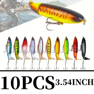 10Pcs Whopper Fishing Lure for Bass Popper Top Water Fishing Lures with Floating Rotating Tail Barb Treble Hooks in Saltwater Freshwater Plopping Lures Kit Automotive & Motorcycle