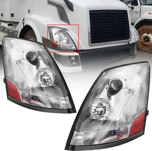 Headlight Assembly Compatible with 2004-2018 Volvo VNL VNM 2004-2015 Volvo VN Halogen, Headlamps Head Light Lamp W/Bulbs Housing Pair (Chrome)