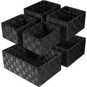 Woven Storage Baskets, Storage Bins, Cube Basket Container Baskets Storage Boxes Organizers for Clothes /Shelves/ Closet, Set of 6 (Black)