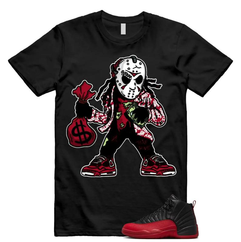 Jordan 12 Flu Game 2025 Black Varsity Red Unisex Shirt Match JASON, 12 Flu Game Outfit, Graphic Tees, Womenswear Top T-Shirt
