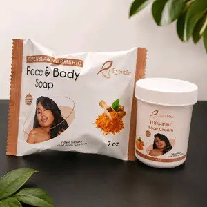 Turmeric skincare set with 7 oz face & body soap and 4 oz face cream for daily skincare routines.