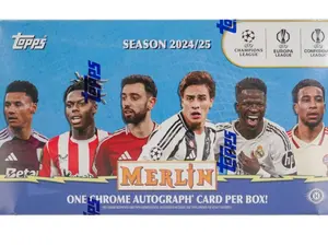X 2024-25 Topps Chrome Merlin UEFA Club Competitions Soccer Hobby Box ***MUST BE OPENED LIVE