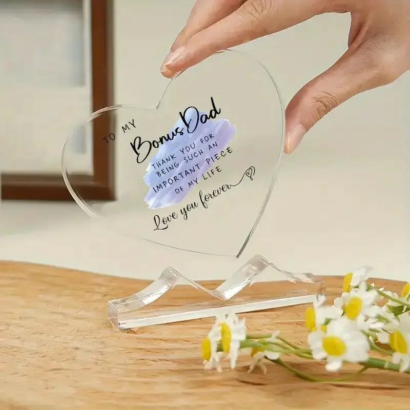 2D Flat, Heart-Shaped Acrylic Plaque Bonus Dad Gift from Daughter or Son – Engraved "Thank You for Being an Important Piece of My Life" Message – Clear Keepsake Decor for Father’s Day, Stepfather Appreciation, or Special Occasions, Father's Day Gift