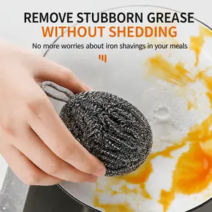 2-pack of large stainless steel cleaning scouring pads, with hanging rope, rust-proof and lint-free, suitable for cleaning pots, pans, stoves, and cast iron cookware.