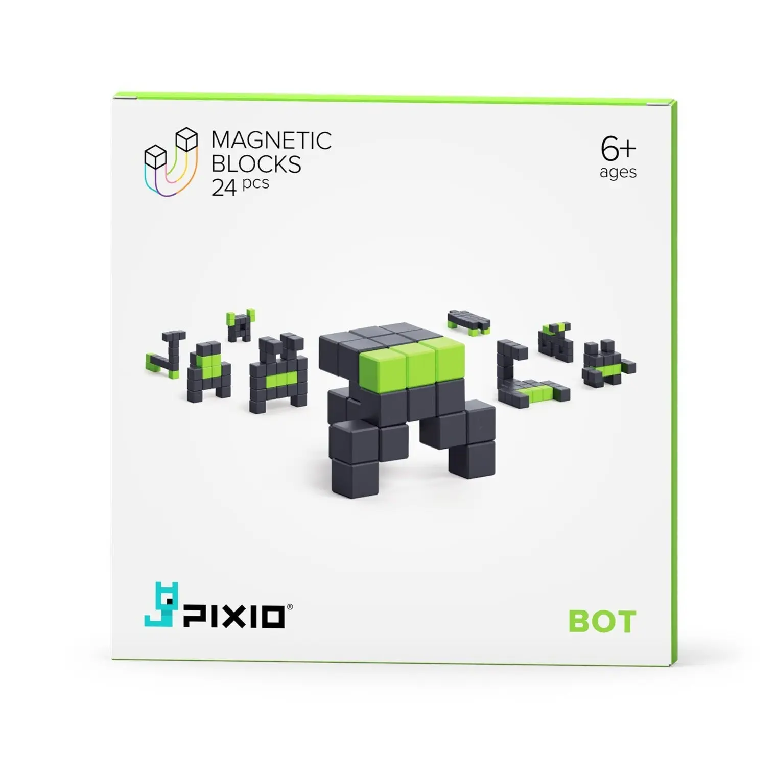PIXIO Bot - 24 Magnetic Blocks in 2 Colors | Magnetic Building Toy & STEM Construction Set + Free App