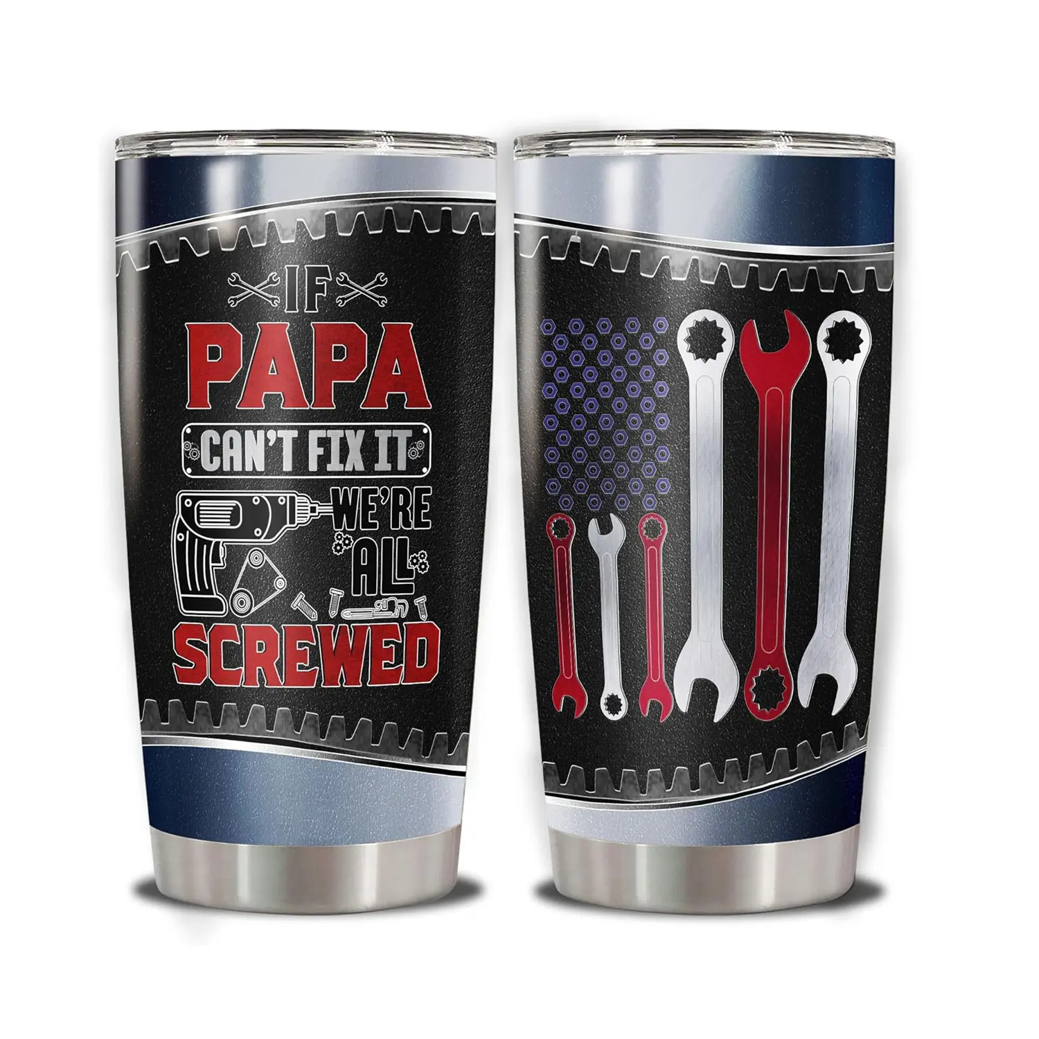 Mechanic Tumbler 20oz If Papa Can't Fix It We're All Screwed Travel Mug, Gift Funny Plumber Handyman Birthday Presents For Husband Dad