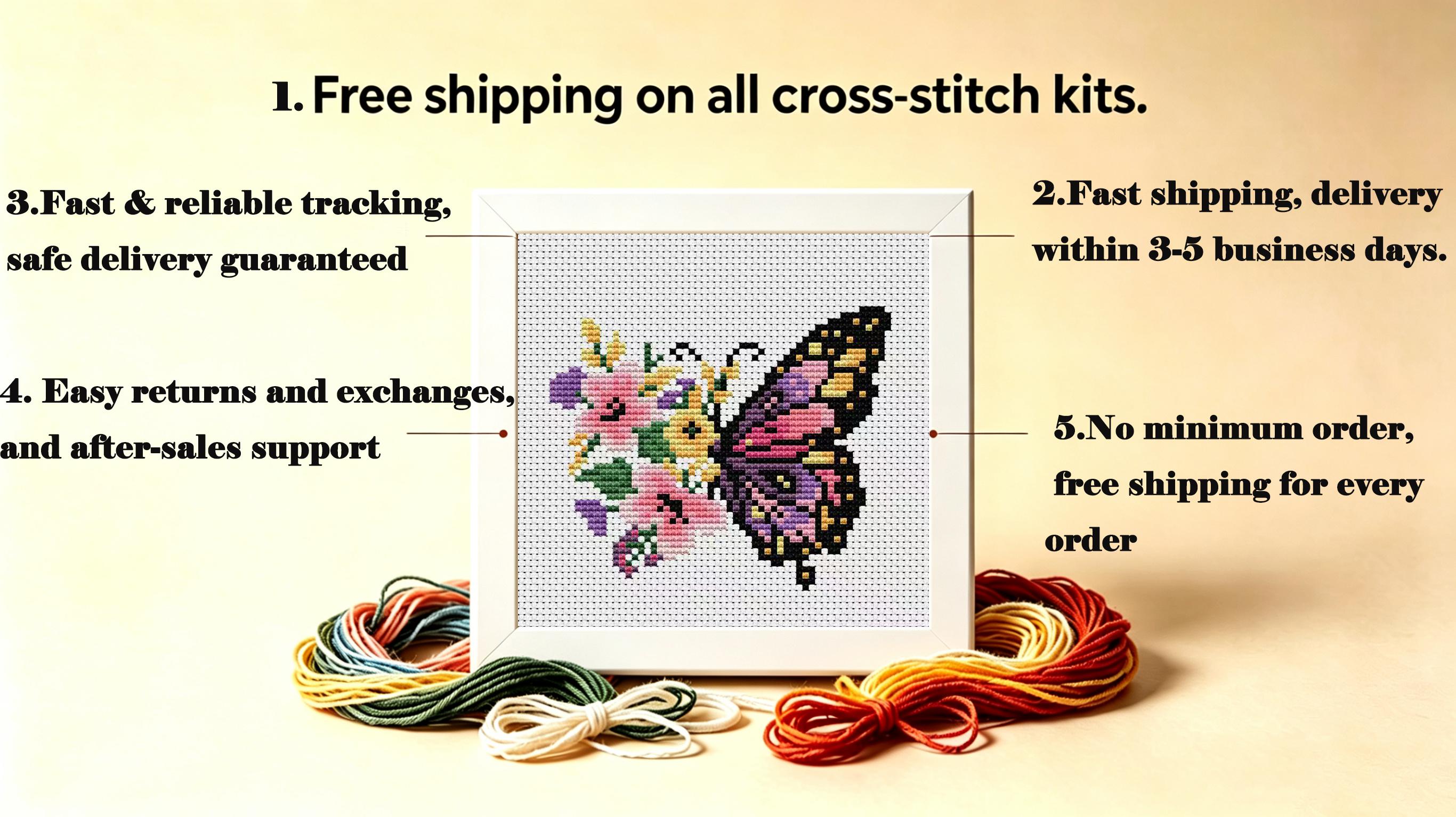 Cross Stitch Kits for Adults Beginners,Butterfly Flower Stamped Cross Stitch Kits with Framed,Embroidery Kit for Beginners,Partial 11CT Cross-Stitch Arts and Crafts for Adults 7x7inch