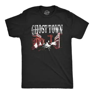 Mens Ghost Town T Shirt Funny Halloween Bed Sheet Ghosts Joke Tee for Guys Mens Funny T Shirts Cool Vintage Fashion T-Shirt Gift Classic Menswear Halloween Apparel for Men Funny Sarcastic Short Sleeve Novelty Black -