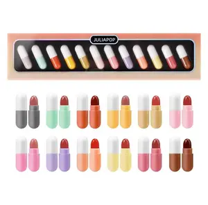 Mini Lipstick Set, 12 Colors Capsules Matte Pill Shaped Lipstick, Waterproof Long Lasting Mini Capsules Velvet Lipstick Set for Women (12pcs)