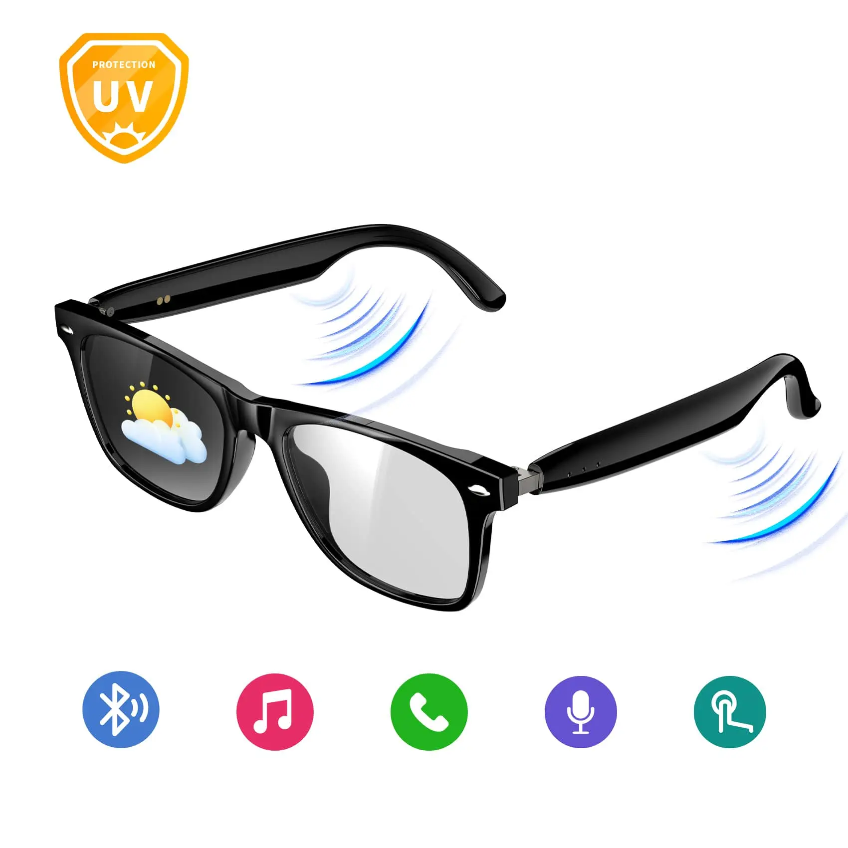 Smart glasses feature automatically adjusting polarized lenses, a built-in speaker, microphone, and blue light blocking function, allowing you to listen to music and make phone calls.