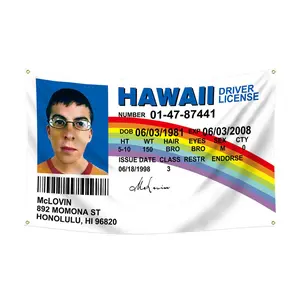 Hawaii License Flag, Funny Movie Prop Banner, Superbad Room Wall Decor, Wall Hanging for Home Living Room Bedroom, Home Decor, Tapestry Wall Mural