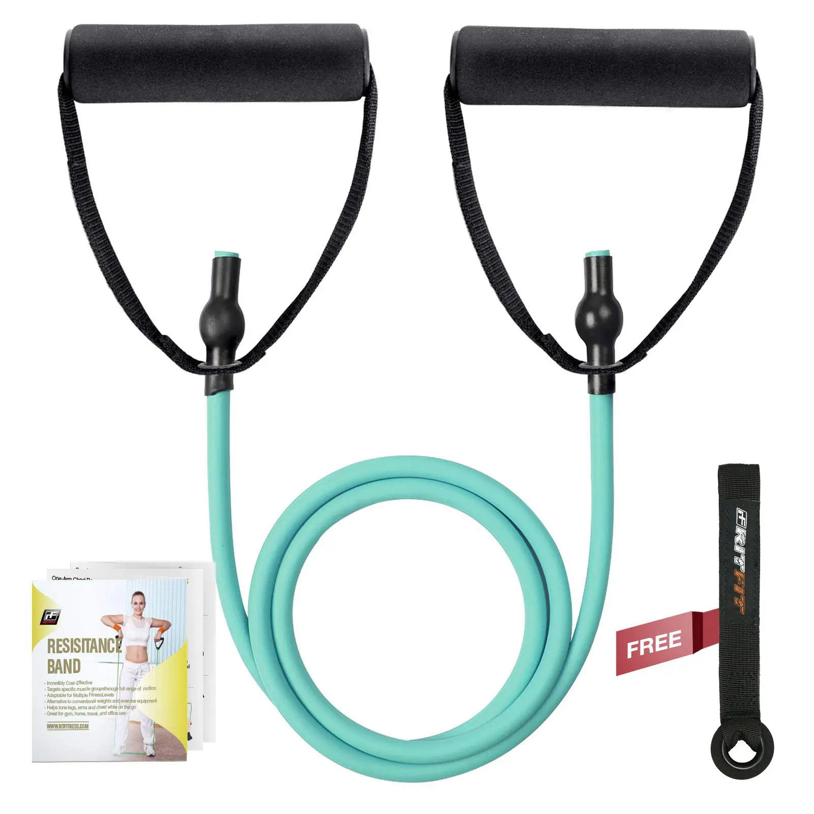 RITFIT Single Resistance Exercise Band with Comfortable Handles - Fitness Training Band, Workout Accessories, Home Workout Equipment, Door Anchor, Beginner Guide, Ankle Attachment - Ideal for Physical Therapy, Strength Training, Train Resistance Bands