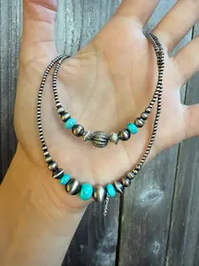 Turquoise Accent Desert Pearl Sterling Silver Necklace