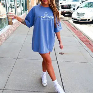 Hamptons Yacht Club Oversized T-Shirt in Blue Cotton Women's Shirt Preppy Style Top