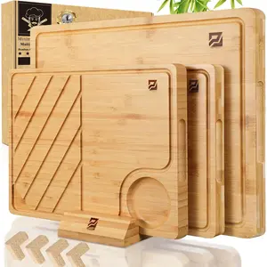 Large   Boards Set of 4 for Kitchen,  Charcuterie Chopping Board with Holder Non Slip, Steak Serving Tray with Juice , Big Butcher Block for Cheese, Ideal for
