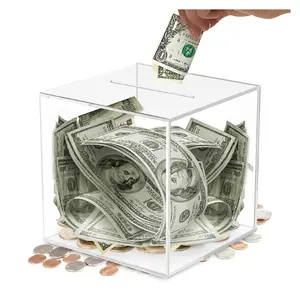 Clear Piggy Bank for Adults and Kids - Transparent, Must Break to Open, Acrylic Unopenable Bank to Help Budget and Save