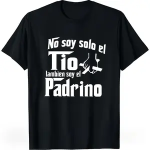 Men's 100% Cotton Classic Short-Sleeve (Shortsleeve) Round Neck T-Shirt - Soft Casual Menswear Fabric, Funny Tio Padrino Spanish Godfather Uncle Graphic, Cultural Hispanic Gift, Regular Fit Streetwear Top