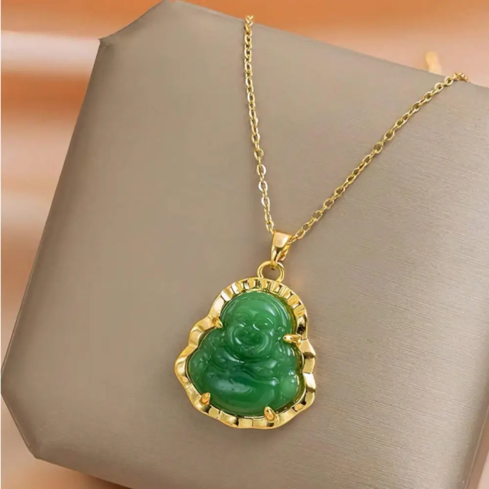 Green Jade Buddha Pendant Necklace Exquisite Jewelry Gift