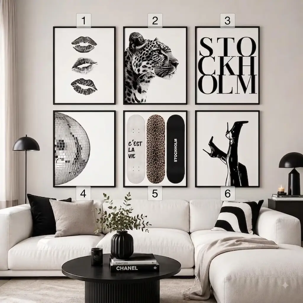 Black and White Wall Art Print Set, Fashion Gallery Leopard Stockholm Poster, Modern Room Decor [ NO FRAME ]
