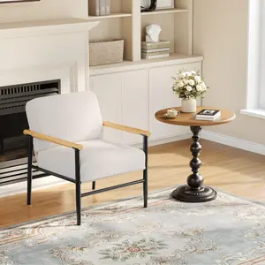Modern Beige Accent Chair for Living Room, Cozy Sherpa Reading Chair with Thick Cushion & Sturdy Iron Frame, Comfortable Armchair for Bedroom, Office, Dorm, and Waiting Room(1 Set)