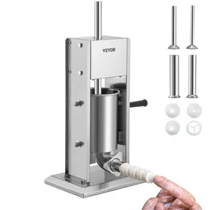 Spring new arrivals Manual Sausage Stuffer, 5LBS/3L Capacity, Two Speed 304 Stainless Steel Vertical Sausage Stuffer, Sausage Filling Machine with 4 Stuffing Tubes, Suction Base for Household or Commercial Use Kitchen Meat
