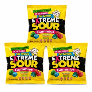 Face Twister Extreme Sour Gummies 3.5oz (3 Pack)  - World's Sourest Gummies - Blue Raspberry, Strawberry & Green Apple Flavors - Product of Turkey