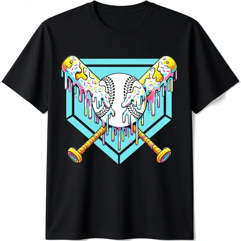 Youth Boys' Cotton Baseball Graphic Tee - Basic, Casual, Chic, Classic Funny Skeleton Shirt with Ice Cream Drip Pattern