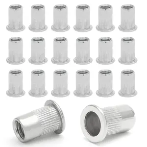[FLASH SALE] 50PCS M6 Stainless Steel Threaded Insert Rivet Nut, M6-1.0mm Rivnuts Flat Head Rivets, Knurled Nutsert Screws Blind Nut
