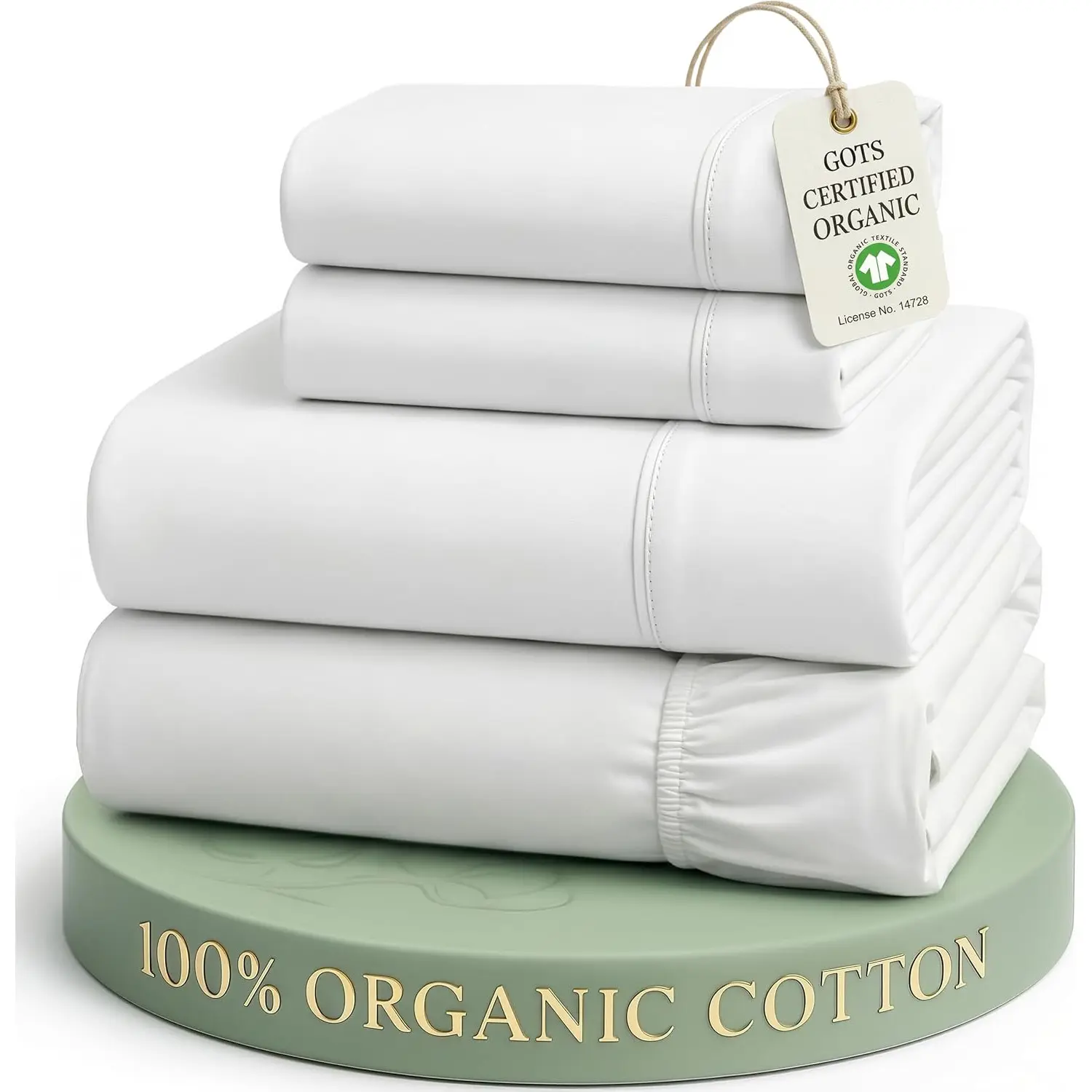 Queen Sheets 100% Organic Cotton 4pc Percale Cooling - White