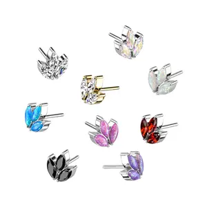 20G/18G/16G Marquise Leaf Threadless Flat Back Studs • Push Pin Labret • Flat Back Earring • Tragus Stud • Flat Back Upper Ear Stud • Helix Stud • Ear Cartilage Stud • Threadless Earring • Leaf Stud • Implant Grade Titanium • Cubic Zirconia
