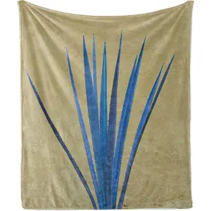 Lunarable Exotic Blue Throw Blanket, Illustration of Agave Plant Mexican Tequila Production Element, Flannel Fleece Accent Piece Soft Couch Cover for Adults, 50" x 60", Pale Yellow Green and Blue