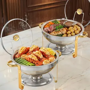 Chafing Dishes for Buffet,2PACK 4.5QT Round Chafing Dishes for Buffet,  and  Stainless Steel Chafing Dish Buffet Set with Glass Lid and Lid Holder for  Parties, Gatherings,Wedding
