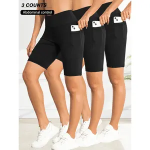 Women's Solid / Leopard Print High Waist Shorts, Casual Comfy Breathable Skinny Shorts for Yoga Gym Workout, Ladies Bottoms for All Seasons