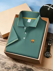 Men's Classic Young Fashion Casual Comfortable Micro-Elastic Straight Tube Polo Top Shirt, Trim Design, Golf Running Sports Breathable Polo