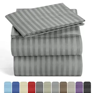 Lux Decor 4 Pc Striped Bed Sheets Set - Upto 16" Deep Pocket Soft Brushed Microfiber Bedding Set with Pillowcases - Fade & Stain Resistant Bedding Accessories - Bedding Supplies - Decorative Bedsheet - Bedding Supplies - All Season Bed Sheet Sets
