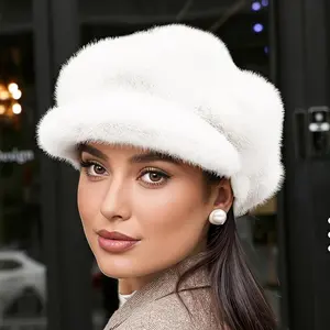 Women'S Winter Warm Plush Beret Hat - Soft Octagonal Cloud Design, Lightweight & Snug Fit for Cold Weather, Hand Wash Only, Perfect for Daily Commuting, Shopping & Outdoor Activities, Fur Bucket Hat, Beret For Women, Winter Hat For Women