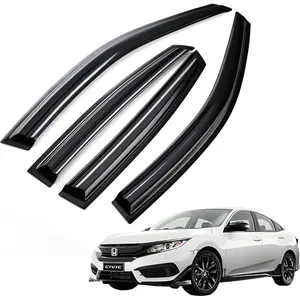 Tape on Wind Noise Reduction Rain Guards for 2016-2021 Honda Civic, 4-Piece Side Window Visors, UV Resistant & Weatherproof, No Drill Installation