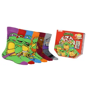 Nickelodeon Teenage Mutant Ninja Turtles 6 Pair Character Crew Socks for Adults in TMNT Pizza Gift Box (Fits Shoe Size 6-12)