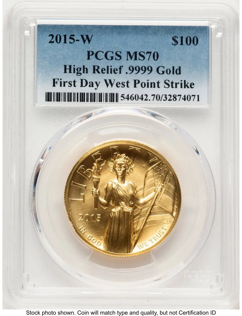 Modern Bullion Coins (2015-W G$100 American Liberty High Relief FDI Blue Gradient West Point Strike)