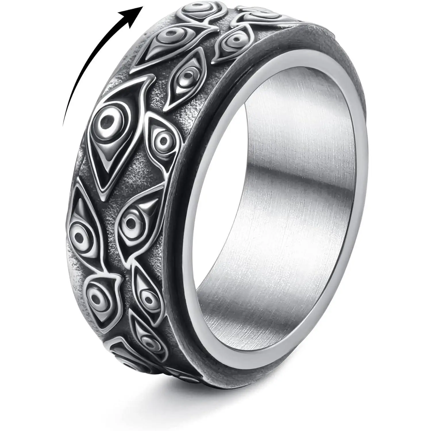 FLORIDECO Stainless Steel Spinner Rings Fidget Band Rings Moon Star Rings for Women Men Unique Design Calming Effect Elegant Durable Unisex