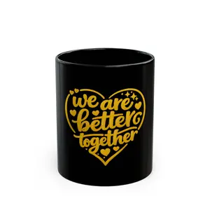 11oz Glossy Black Ceramic Cup - Golden Heart "You Matter" Reusable Coffee Mug, Washable Kitchenware Drinkware for Tea, Beverages