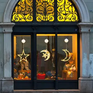 3 Pack Ramadan Decorations Moon Star Window Lights Eid Mubarak Decorations with Suction Cup, Hanging LED Battery Operated Ramadan Lights Indoor Outdoor Eid Decor Christmas decoration