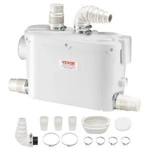 VEVOR Macerator Pump, 500W, 29 GPM Flow, 26 ft/8 m Head, Macerator Wall-Hung Toilet Pump with 4 Water Inlets, Waste Water Disposal Upflush Machine for Toilet, Basement, Shower, Sink, Laundry, Bathtub