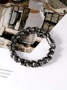 Punk Style Skull Head Decor Bracelet, Fashion Stainless Steel Jewelry for Party, Daily Clothing Decor, Trendy All-match & Exquisite Jewelry for Birthday Gift
