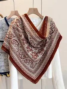 Women's Bohemian Paisley Print Triangle Boho Style Fringe Trim Shawl, Multifunctional Accessory, Perfect Outdoor Windproof Scarf, Casual Fall & Winter Use