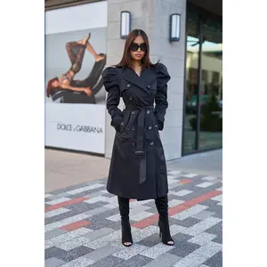 PUFF SLEEVE TRENCH COAT - BLACK