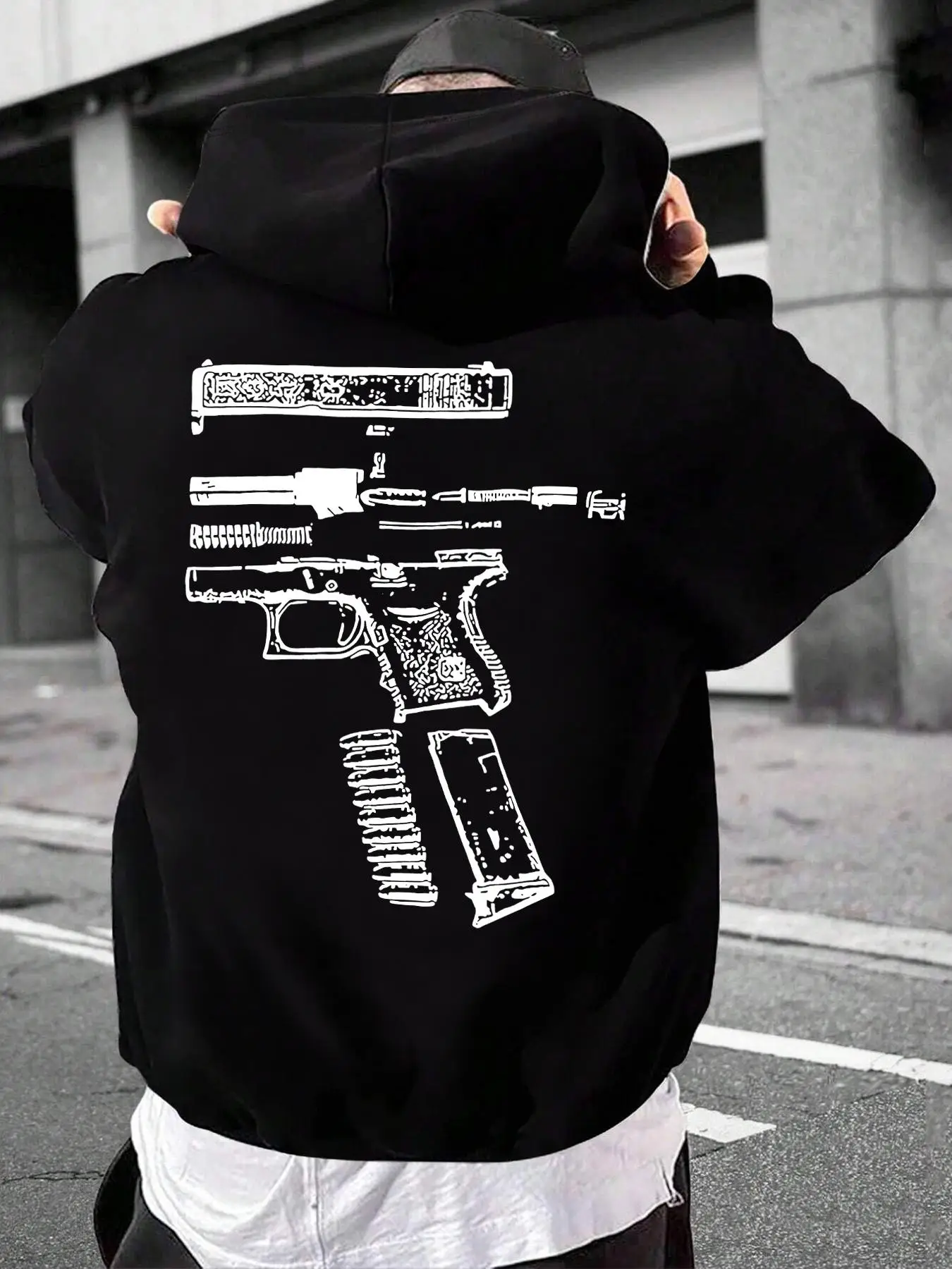 Men's Loose Graphic Drop Shoulder Hoodie, Fashion Casual Drawstring Pocket Hooded Sweatshirt for Daily Holiday Outdoor Wear, Men Clothes for Fall & Wi